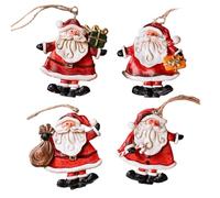 Fictory Lot de 4 décorations de Noël en résine Père Noël et bonhomme de neige, petites décorations à suspendre pour sapin de Noël et décoration de maison de vacances