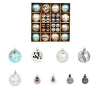 Fictory Lot de 44 boules de Noël incassables en plastique avec finition pailletée pour fêtes de fin d'année, bleu et argenté