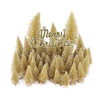 Fictory Lot de 48 mini arbres de Noël dorés avec fil de sisal pour paysages de village, aménagements de chemin de fer et décoration de maison de vacances