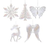 Fictory Lot de 5 décorations de sapin de Noël avec flocons de neige, arbres, papillons, cerfs et ailes, décorations en cristal pour maison de vacances et vitrine de magasin