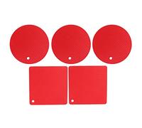 Fictory Lot de 5 dessous de plat en silicone antidérapants et résistants à la chaleur pour casseroles et poêles de cuisine, protège les comptoirs, design carré et rond polyvalent, rouge