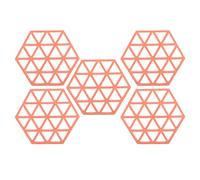 Fictory Lot de 5 sets de table hexagonaux en silicone, isolation thermique pour table de salle à manger, protège les surfaces des plats chauds, facile à nettoyer, tapis antidérapant rouge