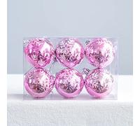 Fictory Lot de 6 décorations de Noël bleues en plastique galvanisé brillant avec peintures de scène de neige, décoration d'arbre de vacances pour la maison et le commerce