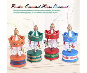 Fictory Lot de 6 décorations de sapin de Noël en forme de carrousel en bois avec sangles de suspension, couleurs mélangées pour la maison, le bureau et la table