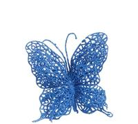 Fictory Lot de 6 papillons décoratifs bleus à paillettes de 7 cm pour sapin de Noël en plastique étincelant pour fête de vacances, mariage, chambre d'enfant