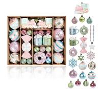Fictory Lot de 70 décorations de Noël de couleur macaron, tailles assorties, boules de Noël incassables pour décorations d'arbre, fêtes de vacances et cadeaux