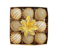 Fictory Lot de 9 décorations de Noël dorées incassables et brillantes de 8 cm pour décorations de sapin de vacances, vitrines et décorations de fête festives
