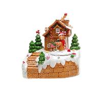 Fictory Maison de Noël animée avec figurine de bonhomme en pain d'épices, chalet de neige éclairé par LED, décoration de vacances musicale pour table et cheminée