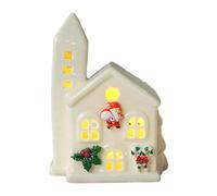 Fictory Maison de Noël en céramique avec lumières LED, design creux, décoration de table de vacances, chalet festif à piles pour décoration d'intérieur