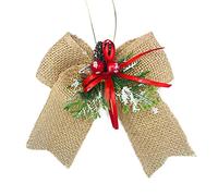 Fictory Nœuds décoratifs de Noël en lin, 13 x 15 cm, ruban en toile de jute avec feuille verte pour arbre, couronne, cadeau, mariage et décoration de fête de vacances