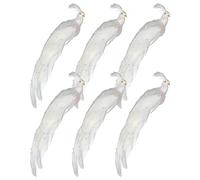 Fictory Oiseau artificiel de paon blanc avec accents de perles, ornement de plumes réalistes avec clip pour décoration d'intérieur, centre de table de mariage, sapin de Noël et décoration de jardin