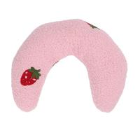 Fictory Oreiller en forme de U pour petits chiens et chats, soutien du cou en peluche douce, motif demi-donut confortable, motif fraise rose, lavable en machine