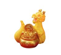 Fictory Ornement dragon doré avec lingot doré, figurine du zodiaque chinois Année du dragon, collection en résine pour décoration d'intérieur et cadeaux festifs