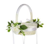 Fictory Panier à fleurs en rotin tressé blanc avec poignée pour décoration de printemps, lancer des pétales de demoiselle d'honneur, pique-nique et rangement à la maison