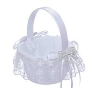 Fictory Panier décoratif en plastique blanc et soie pour demoiselle d'honneur avec poignée pliable pour mariage et fête d'anniversaire de mariage