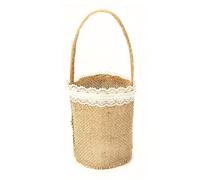 Fictory Panier en toile de jute faite à la main avec dentelle, décoration de mariage rustique pour pétales de bonbons, 25 x 10 cm, marron style européen