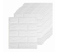 Fictory Papier peint autocollant 3D, imperméable, inodore, facile à installer, 10 panneaux de briques blanches pour salon, chambre à coucher