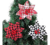 Fictory Pics de fleurs de Noël, sprays floraux à carreaux de buffle avec baies rouges, décorations de sapin de Noël en tissu pour couronnes de vacances, centres de table et arrangements de mariage