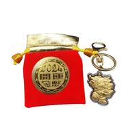 Fictory Porte-clés année du dragon, joli porte-clés zodiaque de dessin animé avec feuille d'or, breloque de sac dragon lingot de bon augure, cadeau du Nouvel An chinois 2024 dans une pochette rouge
