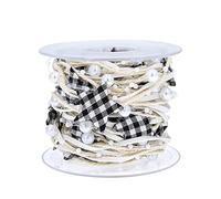 Fictory Ruban de Noël de 5 m avec motif étoiles, nœud d'emballage cadeau à carreaux rouge et noir, décoration de vacances à faire soi-même pour arbre, couronne, bandeau à cheveux et cadeau