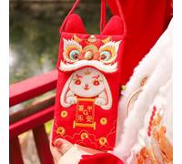 Fictory Sac enveloppe rouge avec motif lapin, pochette porte-monnaie en tissu avec cordon tour de cou, cadeau festif pour le Nouvel An chinois, Noël, anniversaire, mariage, 21 x 10 cm, pochette en