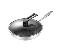 Fictory Wok en acier inoxydable 34 cm, anti-adhésif, design nid d'abeille, facile à nettoyer, surface de cuisson à 3 couches, couvercle inclus, idéal pour une cuisson à faible teneur en huile