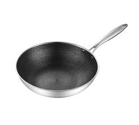 Fictory Wok en acier inoxydable, anti-adhésif, design nid d'abeille, 3 couches, facile à nettoyer, 32 cm, indispensable de cuisine, qualité abordable