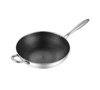 Fictory Wok en acier inoxydable, anti-adhésif, design nid d'abeille, 3 couches, facile à nettoyer, 34 cm, indispensable de cuisine, qualité abordable