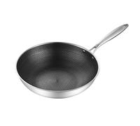 Fictory Wok en acier inoxydable, anti-adhésif, design nid d'abeille, 3 couches, facile à nettoyer, 34 cm, parfait pour les sautés, sans couvercle, indispensable de cuisine durable