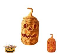 Ficugxd Halloween Woven Seagrass Pumpkin with Witch Hat lid(A) | Woven Pumpkin Basket, Halloween Table Decor, Realistic Woven Pumpkin Candle Holder for Table Mantel Fireplace