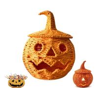 Ficugxd Halloween Woven Seagrass Pumpkin with Witch Hat lid(C) | Woven Pumpkin Basket, Halloween Table Decor, Realistic Woven Pumpkin Candle Holder for Table Mantel Fireplace