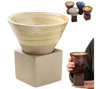 Ficugxd Tasse À Café en Poterie Grossière avec Base, Tasse en Céramique À Entonnoir À Cône Triangulaire Vintage, Tasse À Thé en Céramique Créative pour Café, Milkshake, Thé, Latte
