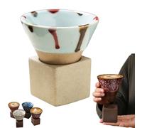 Ficugxd Tasse À Café en Poterie Grossière avec Base, Tasse en Céramique À Entonnoir À Cône Triangulaire Vintage, Tasse À Thé en Céramique Créative pour Café, Milkshake, Thé, Latte