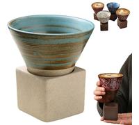 Ficugxd Tasse À Café en Poterie Grossière avec Base, Tasse en Céramique À Entonnoir À Cône Triangulaire Vintage, Tasse À Thé en Céramique Créative pour Café, Milkshake, Thé, Latte