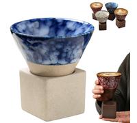 Ficugxd Tasse À Café en Poterie Grossière avec Base, Tasse en Céramique À Entonnoir À Cône Triangulaire Vintage, Tasse À Thé en Céramique Créative pour Café, Milkshake, Thé, Latte