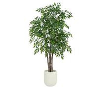Ficus Artificiel 1,7 m avec Pot Blanc, Grande Plante Artificielle Interieur