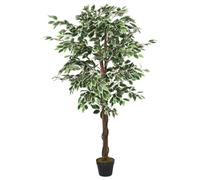 Ficus artificiel de 80 cm avec 378 feuilles en fibre textile et troncs en bois, pot en plastique vert, décoration facile d'entretien pour salon, bureau, balcon et jardin, plante d'intérieur et
