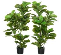 Ficus Lutea artificiels 1,10H m - lot de 2 ficus artificiels - 90 feuilles réalistes par pied - pot inclus noir vert
