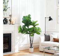 Ficus Lyrata - Figuier artificiel avec branches réglables dans un pot blanc - 150 cm - Pour salon, bureau, décoration d'intérieur