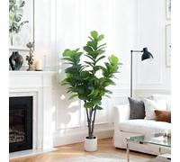 Ficus Lyrata - Figuier artificiel avec branches réglables dans un pot blanc - 180 cm - Pour salon, bureau, décoration d'intérieur