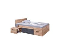 FIDAS - Lit 140x200cm Multi-Rangements Effet Chêne et Anthracite - Altobuy Marron
