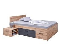 FIDAS - Lit 140x200cm Multi-Rangements Effet Chêne et Anthracite -