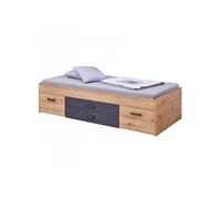 FIDAS - Lit 90x200cm Multi-Rangements Effet Chêne et Anthracite - Altobuy Marron