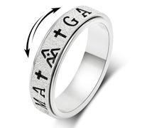 Fidget Toys Bague anti-anxiété pour femmes : Fidget Spinner mignon lettre symbole anneau de pouce en acier inoxydable or argent noir taille 5-10 (argent, 6)