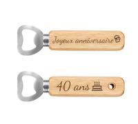 FIDHOW 2 Pcs Décapsuleurs en Bois Personnalisés - Gravure Recto Âge et Verso Message - Cadeau Anniversaire 30 40 50 Ans Homme Femme