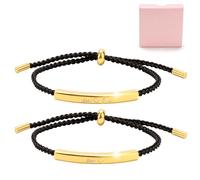 FIDHOW Bracelet couple personnalisé avec nom et date gravés - cordon tressé réglable, parfait comme cadeau d'anniversaire de mariage, bijoux en acier inoxydable, coffret cadeau (Or noir + Or noir)