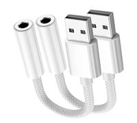 Fidioto Lot de 2 adaptateurs USB A vers prise audio, câble tressé blanc USB vers adaptateur 3,5 mm compatible avec haut-parleur, casque, PC, ordinateur portable, Linux, ordinateurs de bureau, PS4 et