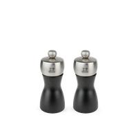 Fidji Duo de moulins à poivre et à sel en bois et inox couleur noir 12 cm Peugeot