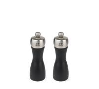 Fidji Duo de moulins à poivre et à sel en bois et inox couleur noir 15 cm Peugeot