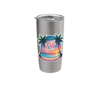 Fidji Tropical Vibes Beach Retro Sunset Summer Sun Souvenir Gobelet isotherme en acier inoxydable double paroi